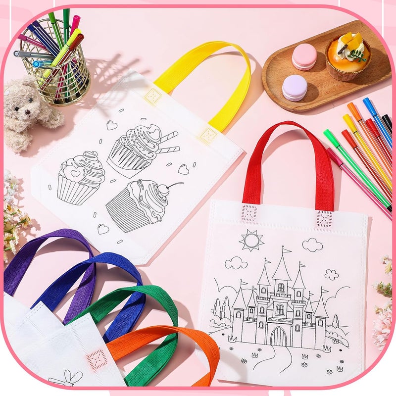 Vincreem 54 Pcs Coloring Goodie Bags with 60 Pcs Colorful Markers Non Woven Color Your Own Reusable Party Favor Bags for Christmas Classroom DIY Crafts Supplies, 6 Styles - Image 3